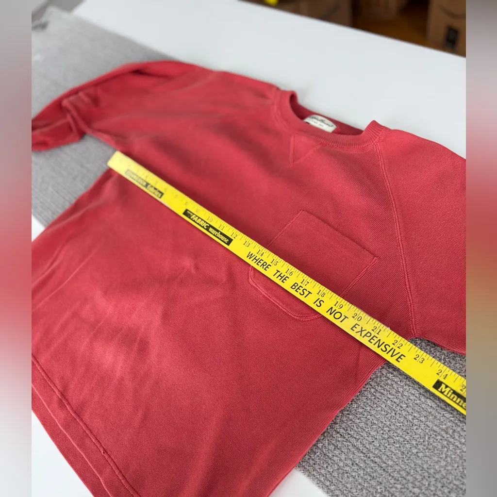 Eddie Bauer Coral Red Orange Cotton Crewneck Sweater Front Pocket Sz Medium - Image 6