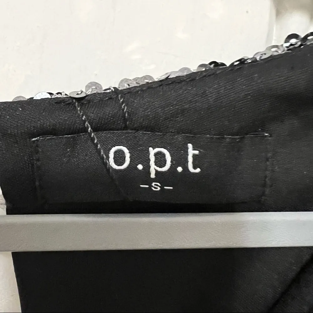 O.P.T. Anthropologie Silver Grey Sequin Deep V Neck Mini Party Dress Small NWT - Image 6