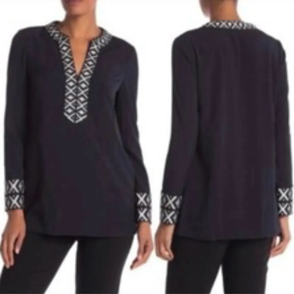 TORY BURCH NAVY EMBROIDERED TAPED TUNIC SIZE 2 - Image 6