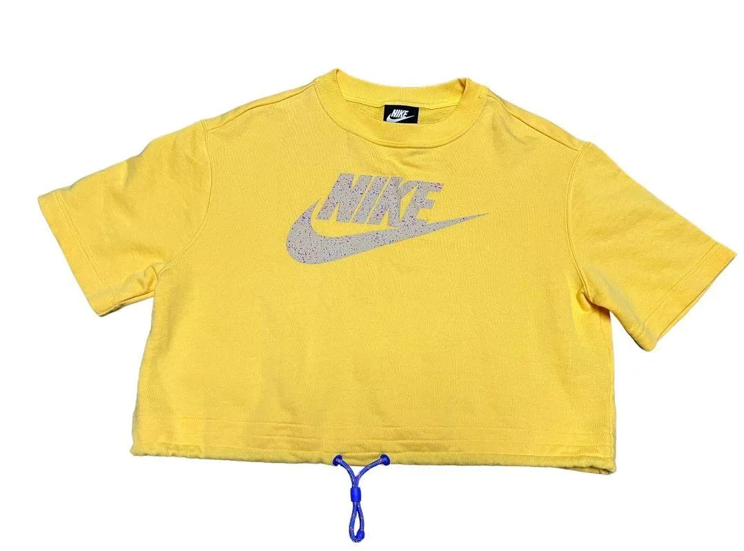 Nike Icon Clash semi cropped graphic top topaz yellow drawstring waist XS - Image 3