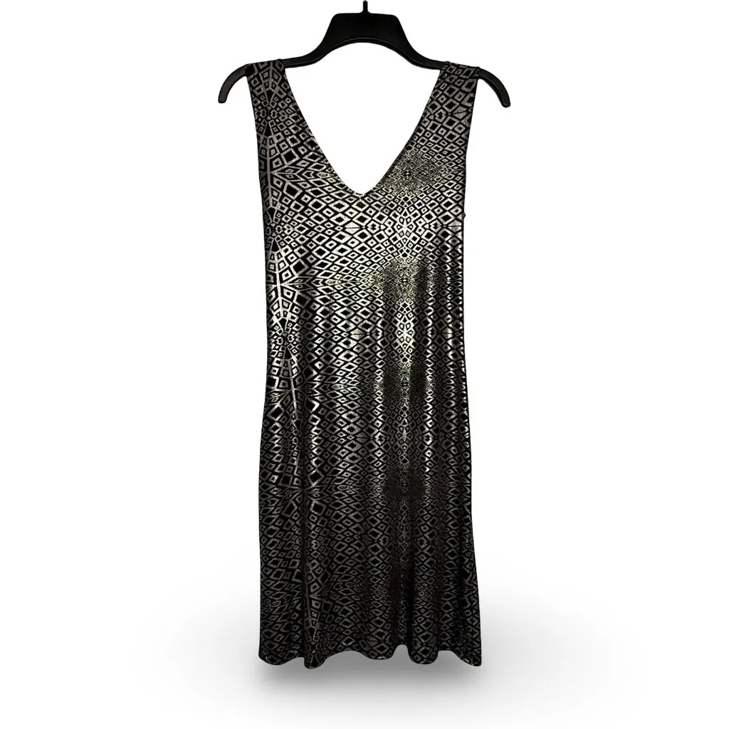 Jump Girl Faux Wrap Geometric Party Dress Womens S Black Silver Sleeveless USA - Image 3