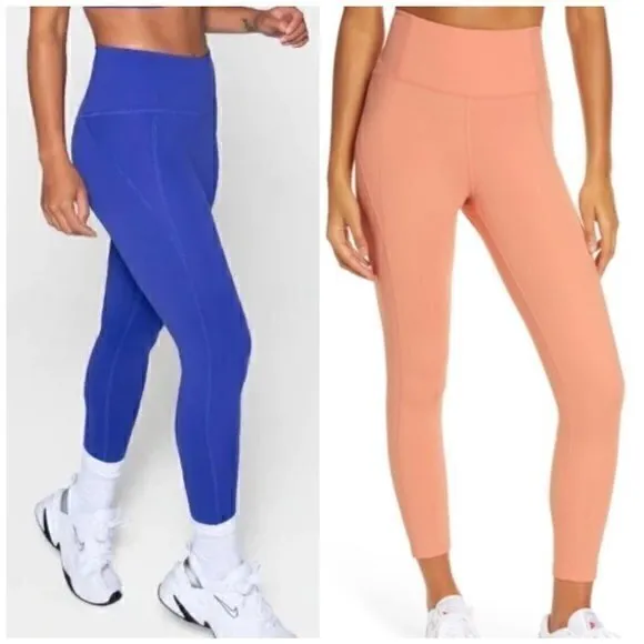 Girlfriend Collective Peach Pink and Indigo Blue Leggings Set Size S - Image 2