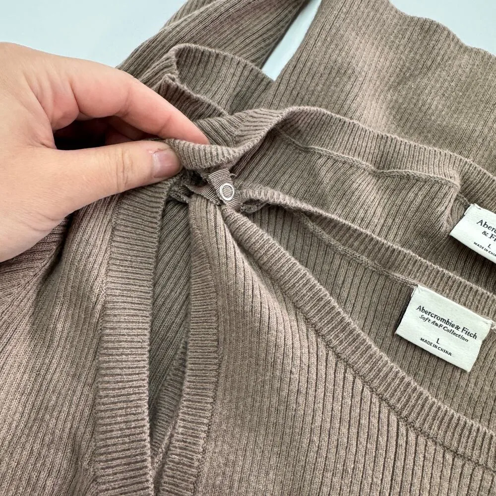 Abercrombie & Fitch Sweater Set Womens Large Brown Ribbed Knit Cardigan Tank - Image 9