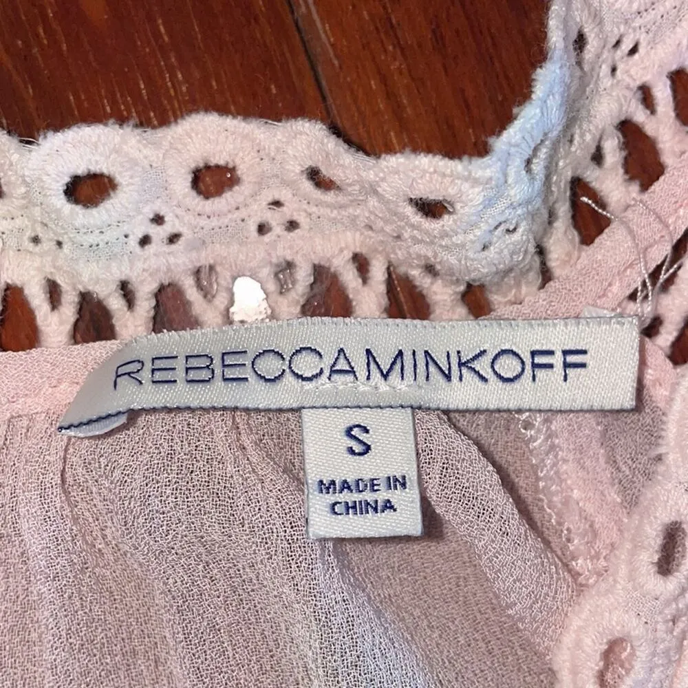 Rebecca Minkoff Babydoll Sheer Crochet Top Pink Y2K Deneuve Lattice Festival - Image 4