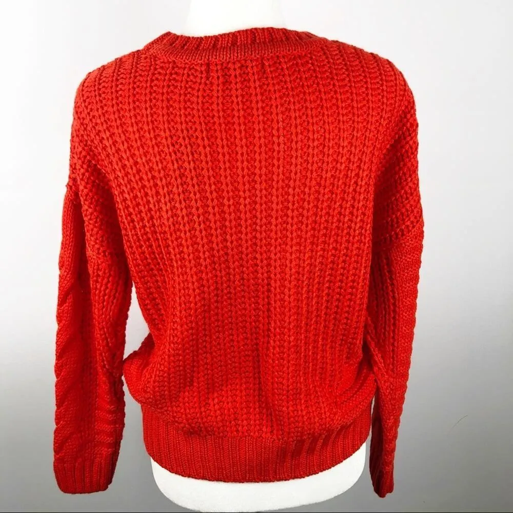NWT One A Chenille Cable Knit Crew Neck Sweater Sz Small P Orange - Image 8