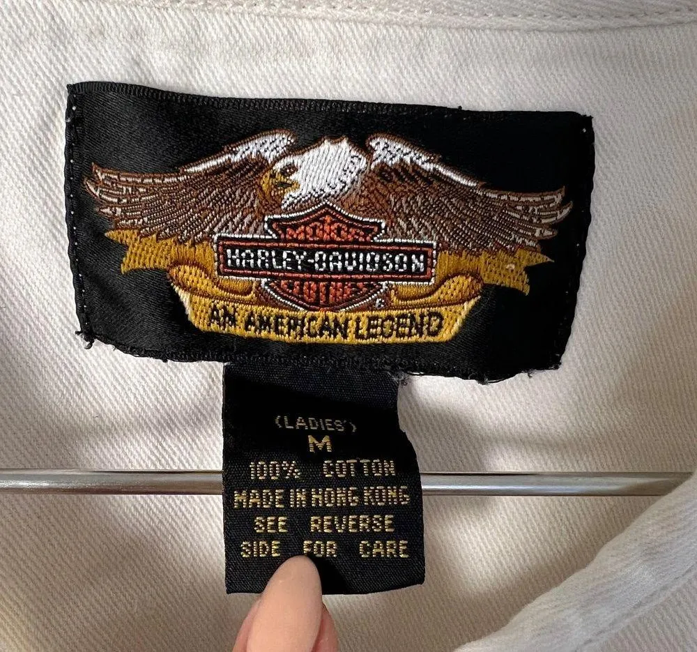 Harley-Davidson White Button Up Long Sleeve Shirt Jacket Women's Size M - Image 9