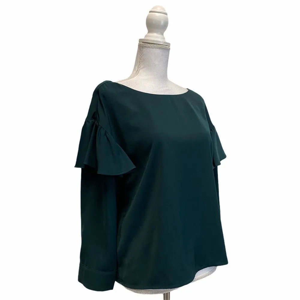 Women's J.O. A Ruffle Sleeve Top Green  Small - Image 3
