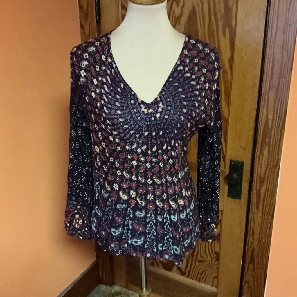 Vtg Hippie chic ethnic bell sleeve blouse Size XL - Image 4