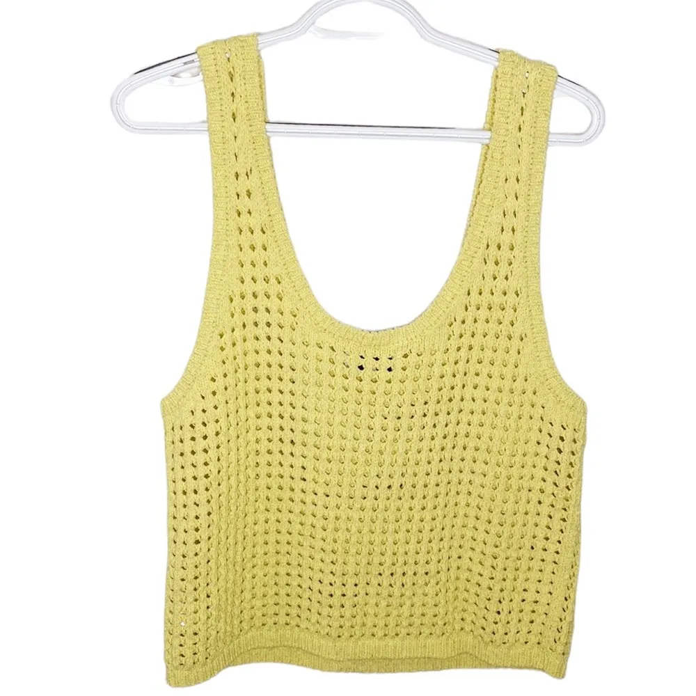 Nanushka Tula cotton linen crochet knit tank top in acid yellow color size S - Image 5