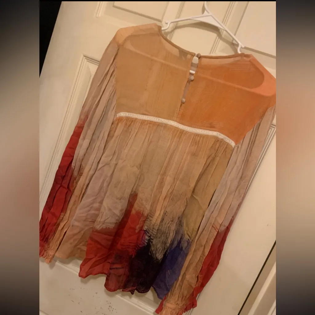 Tan $128 Bl^nk London x Anthropologie MIRANDA Sm Brush Strokes Eclectic Red Top Size M - Image 9