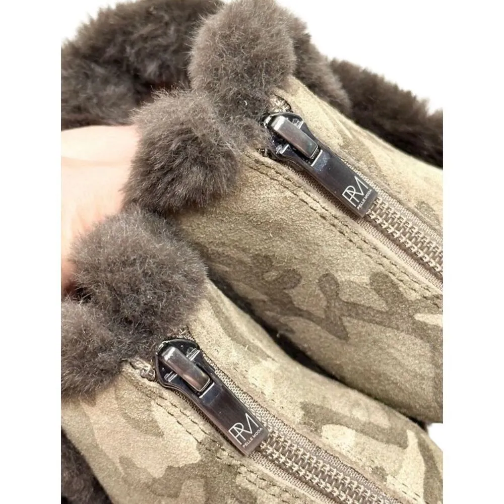 Pelle Moda Boots Size 6.5 Erin Faux Fur Trim Wedge‎ Camouflage Zip Booties Green - Image 8