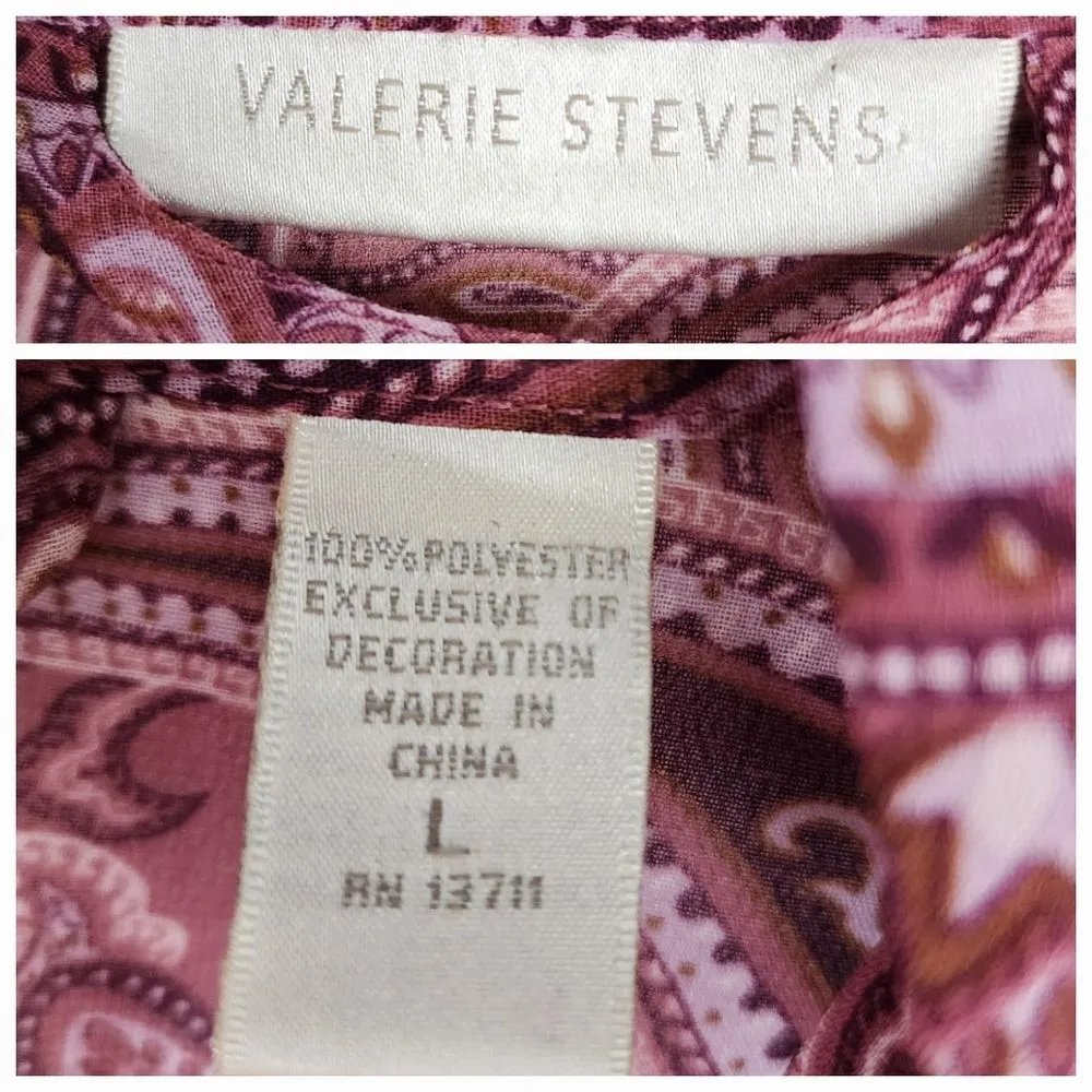 Valerie Stevens Robe Mauve Chiffon Paisley Print Lace Accent Cuffs Size L - Image 2