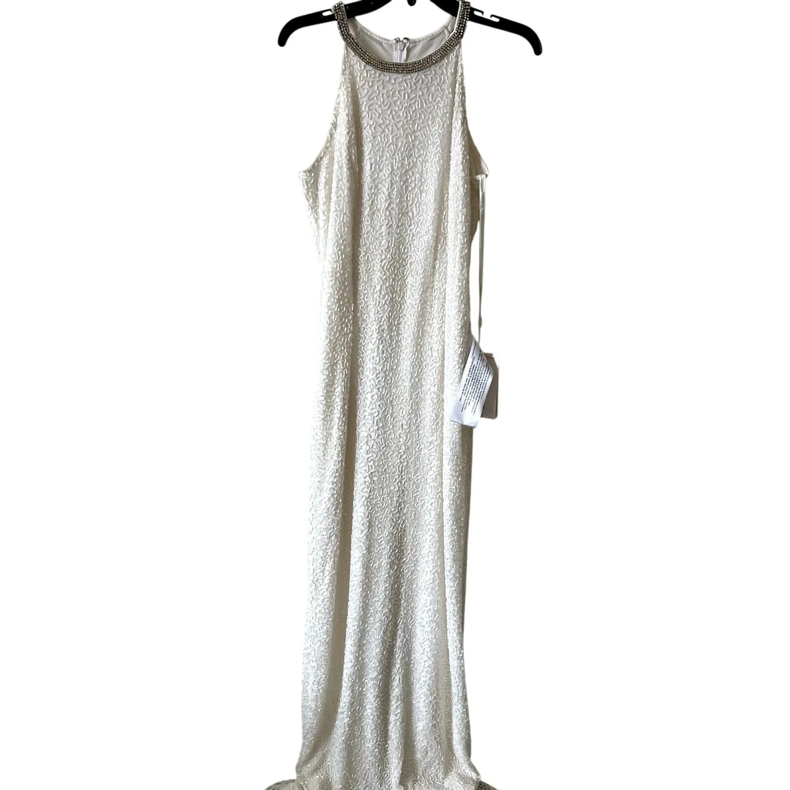 Mac Duggal White Beaded Sleeveless High Neck Column Dress Gown Size 8 C10 - Image 3