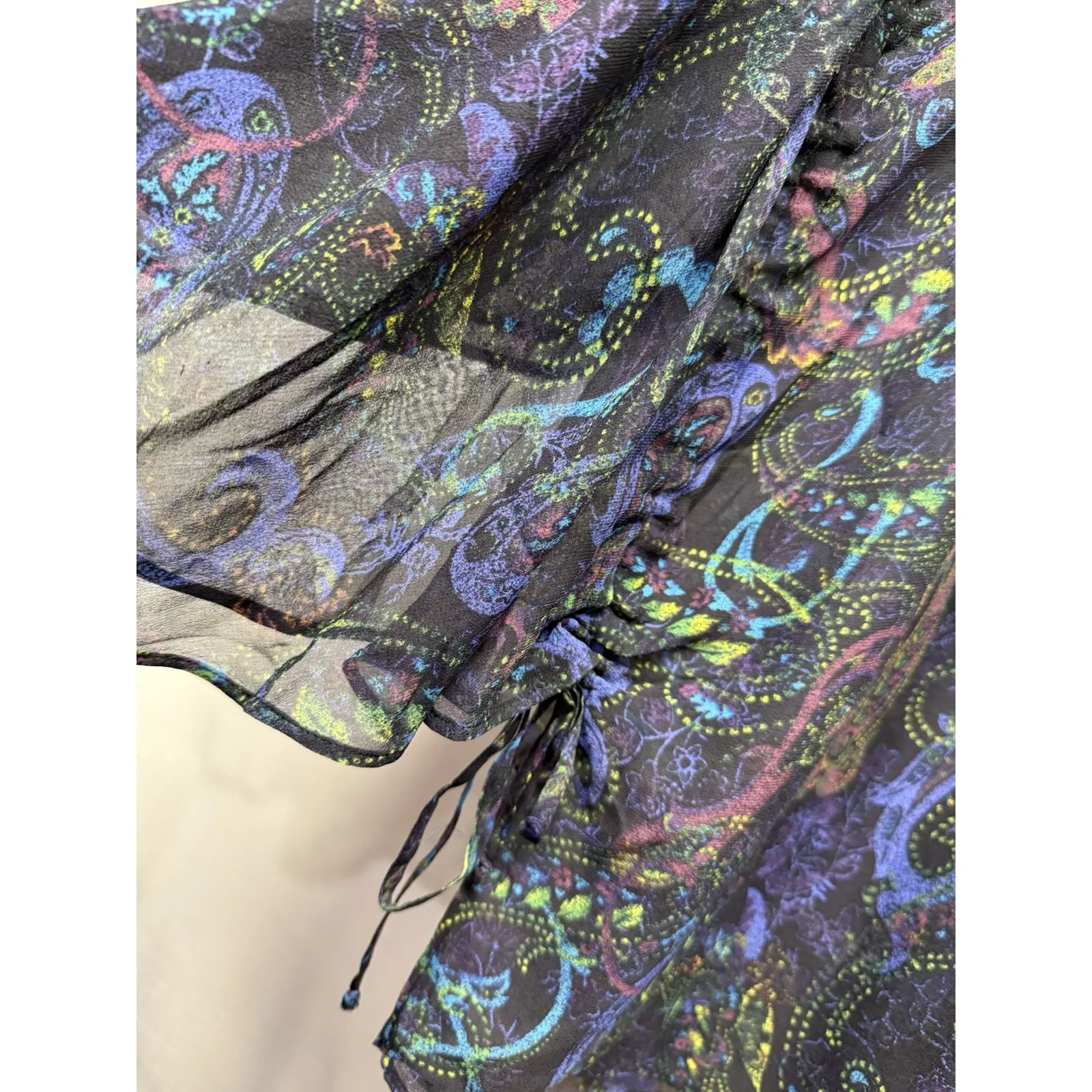 Chicos Top Silk Poncho Kimono Sleeve Multicolor Paisley Beaded Sheer‎ M/L Boho - Image 3