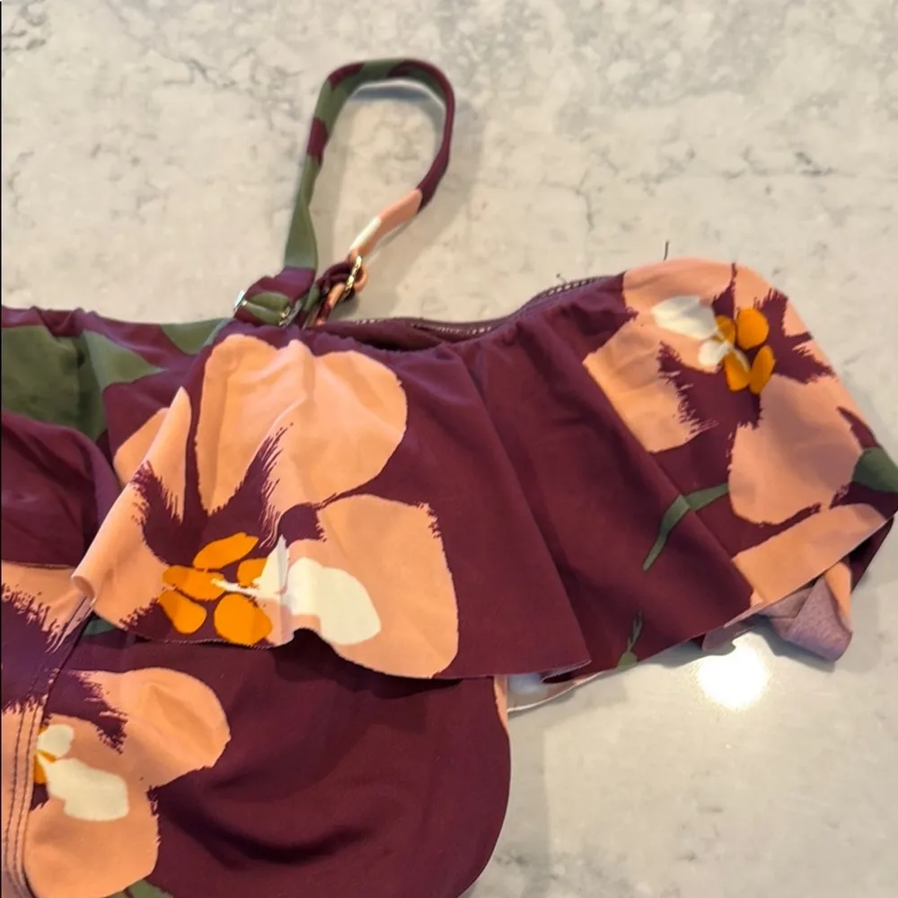 Evri Floral One Piece Swimsuit, removable straps size 2X Pink - Image 2