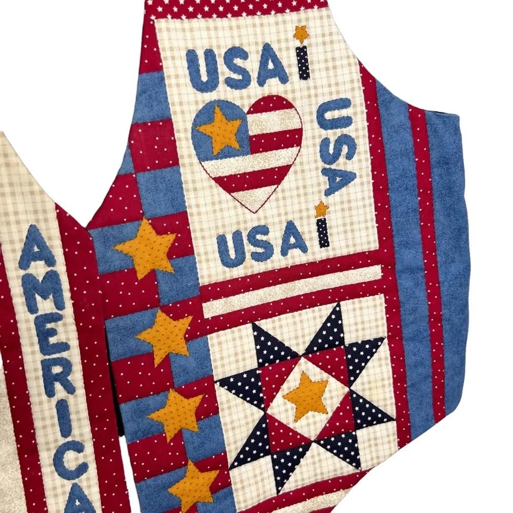 Vintage Handmade Patriotic American USA Quilted Vest Size undefined - Image 4
