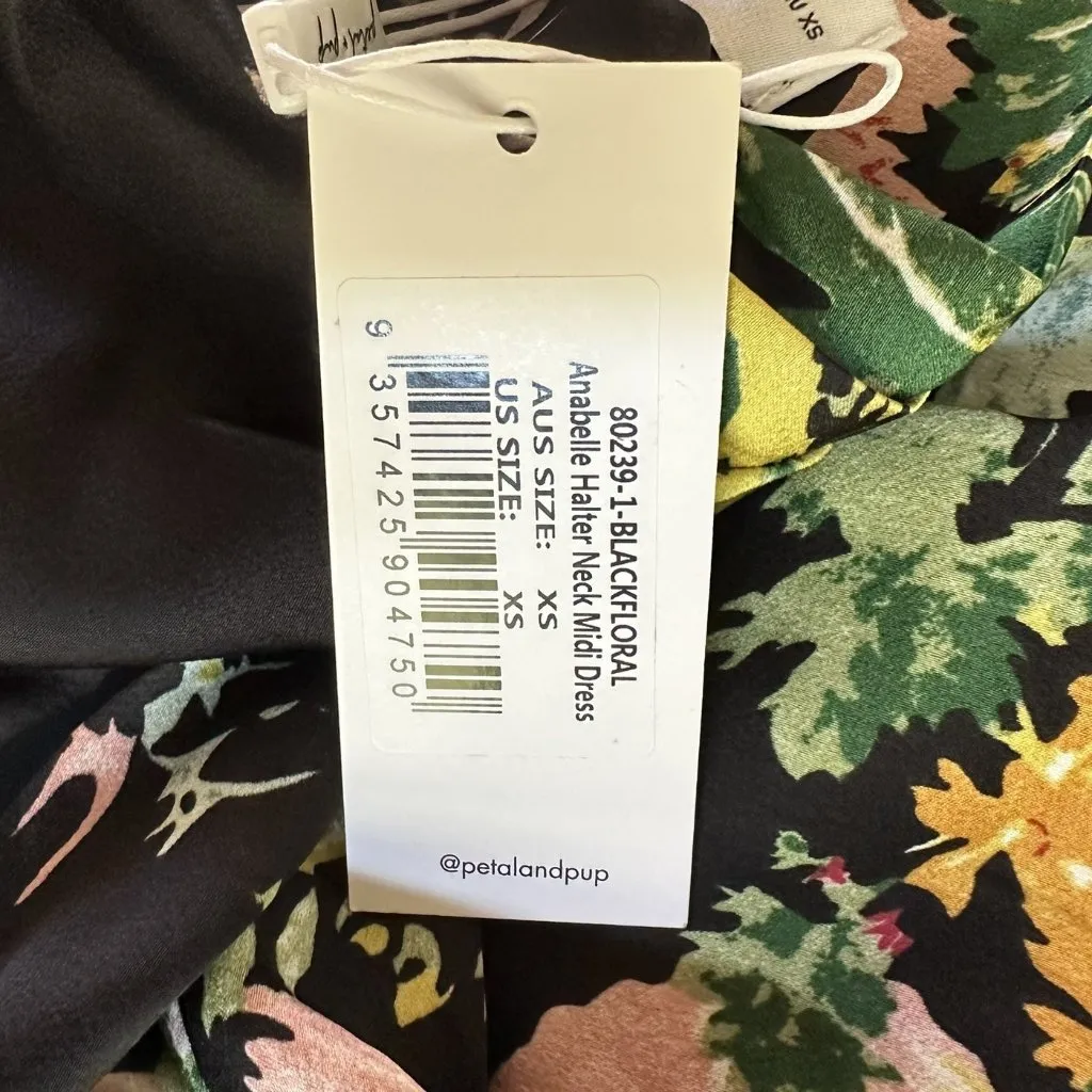 NWT Anabelle Funnel Neck Satin Midi Dress Black Floral Size XS - Image 9