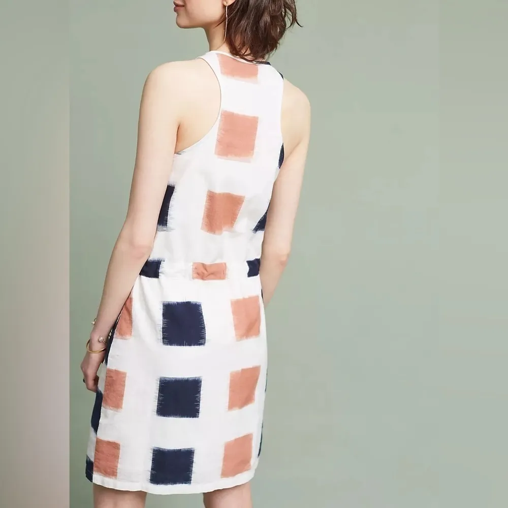 Anthropologie The Odells Yarn-Dyed Henley Shirt Dress Ikat Print Navy Small - Image 5