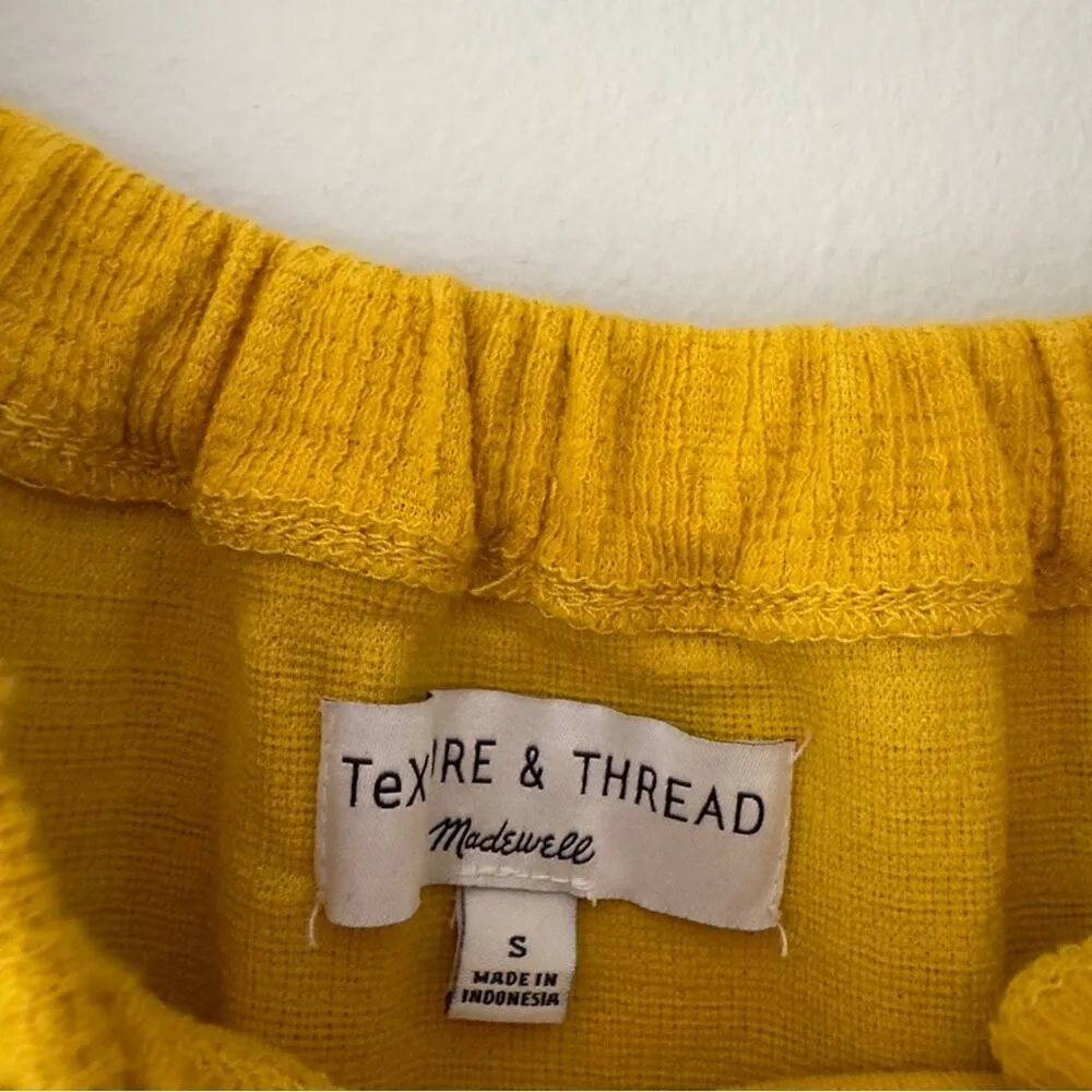 Madewell Texture & Thread Off The Shoulder Top Button Front Tie Waist Yellow EUC - Image 6