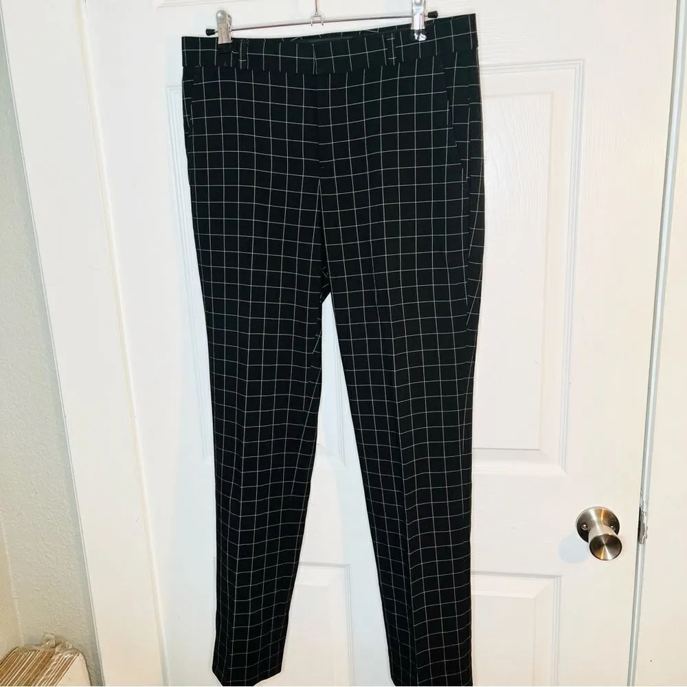 Banana Republic Ryan Slim Straight Fit Washable Windowpane Plaid Pant Black 6 - Image 4
