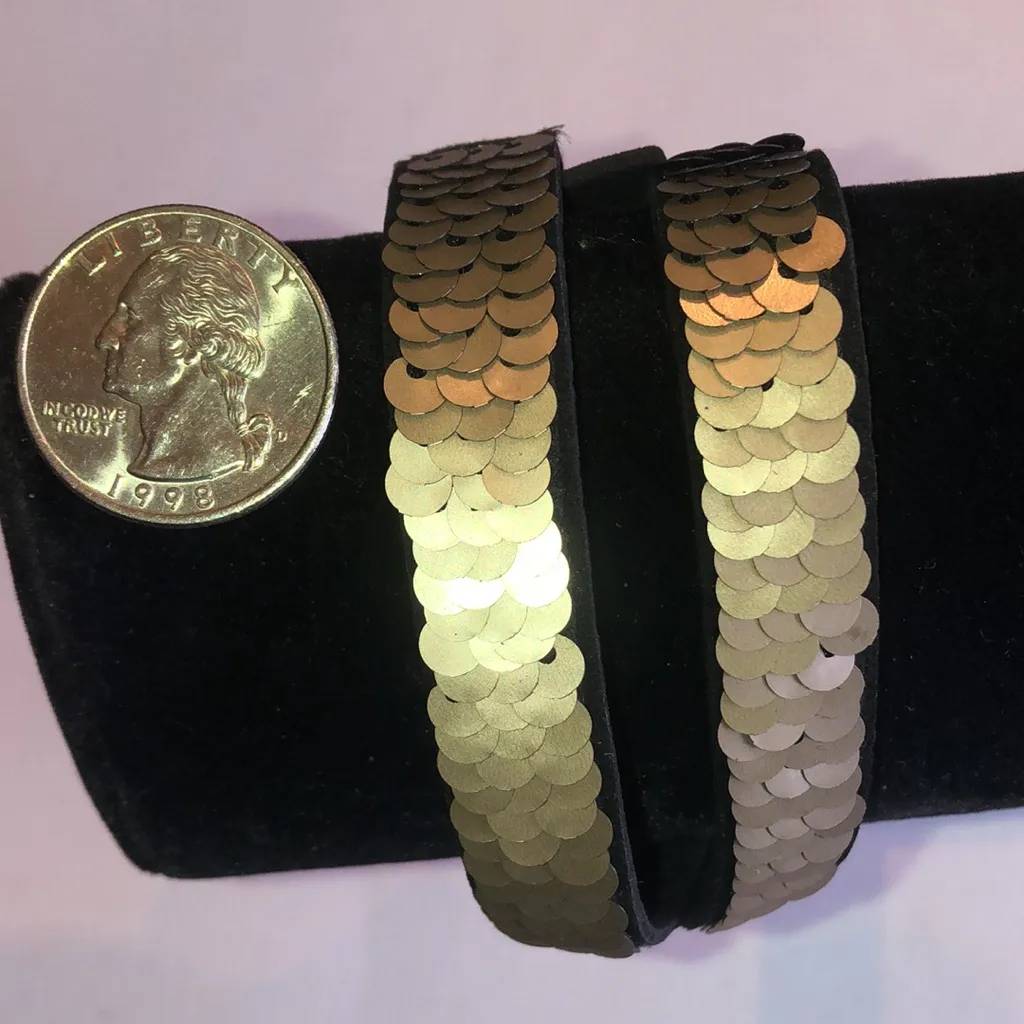 Satin Gold Tone Sequin Boho Wrap Bracelet - Image 3