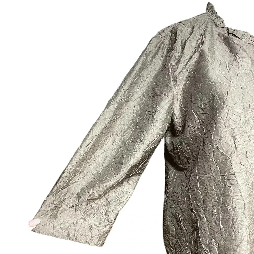 Eileen Fisher‎ Tan Silk Crinkle Evening Jacket Size Medium - Image 6