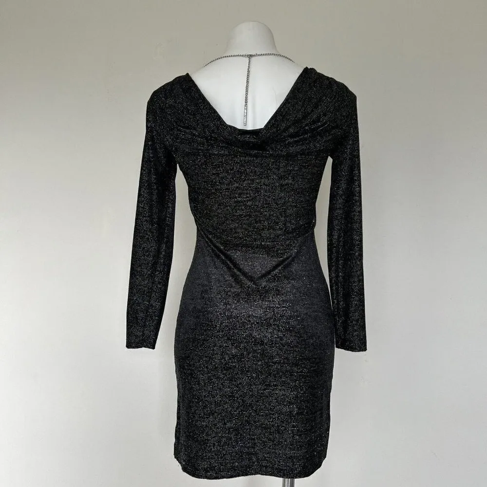 Michael Kors sparkle Cowl Back Dress Black PETITE Size XSP Long Sleeve NEW - Image 12
