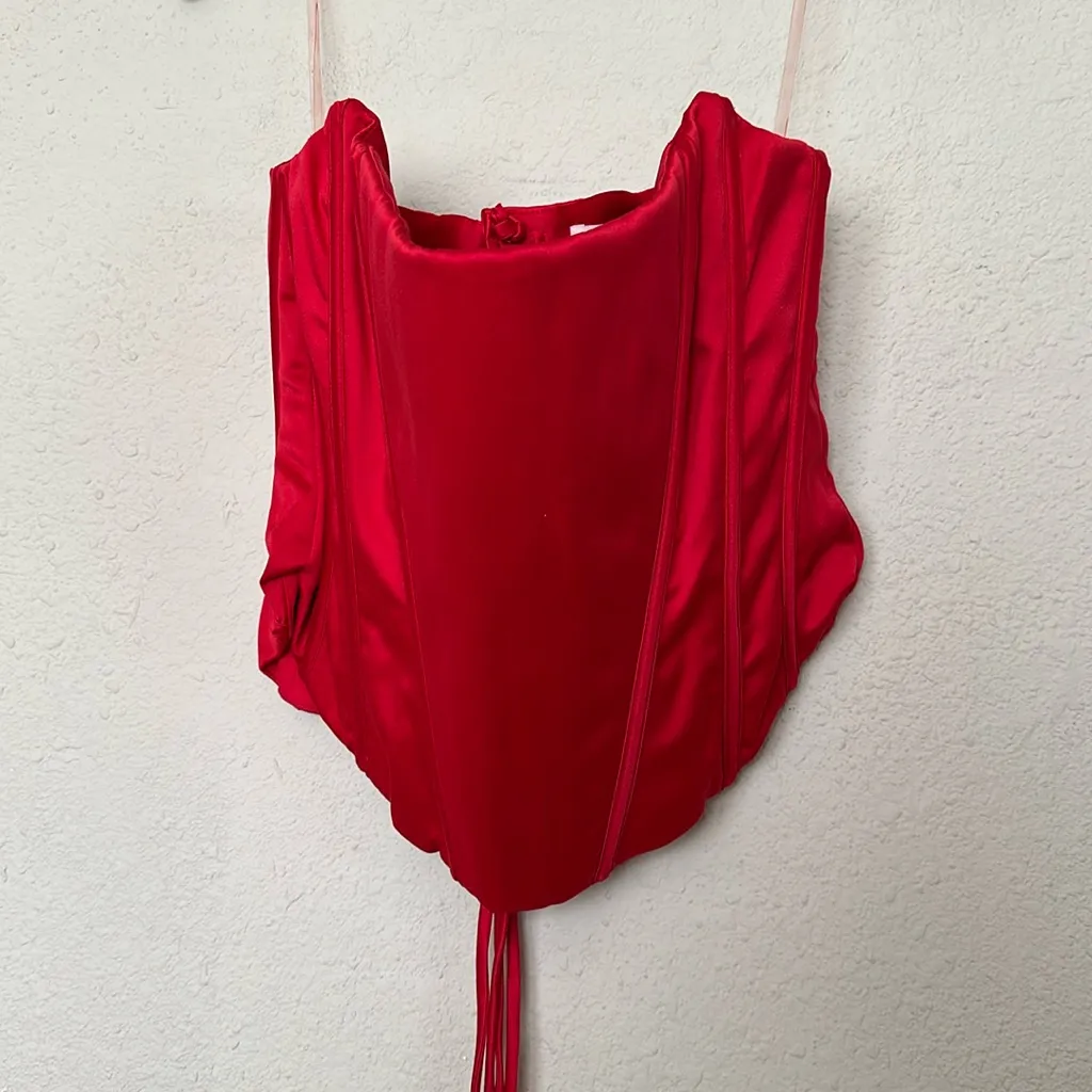 House Of CB 'Genevieve' Scarlet Satin Lace‎ Back Corset XS NWOT - Image 3