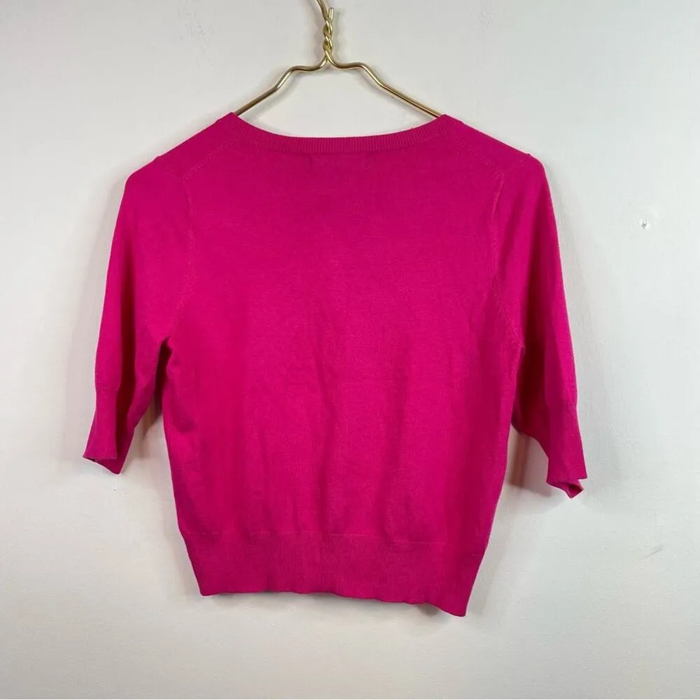 Express Y2K Pink fuchsia tiny fit Ribbon Tulle Rhinestone Cardigan Sweater S new - Image 7