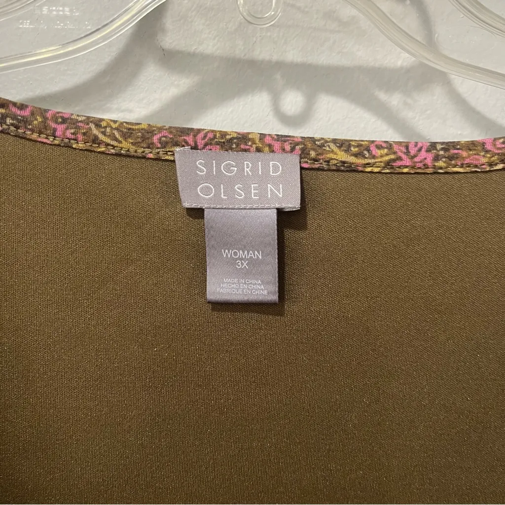 Sigrid Olsen Top Womens Size 3XL Blouse Layered Floral Earthy Lace Green Orange - Image 3