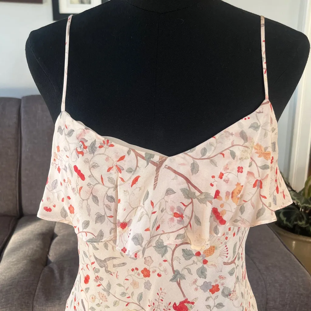 Peruvian Connection Ivory Floral/Bird Print Trancoso Silk blend Dress size 6(?) - Image 3