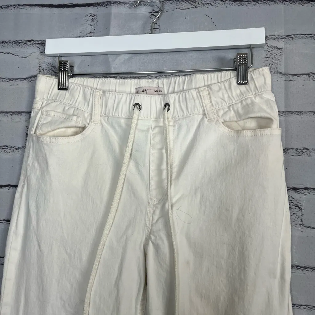 Sincerely Jules Cream Drawstring Linen Pants M Surf Coastal Athleisure Casual White Size M - Image 5