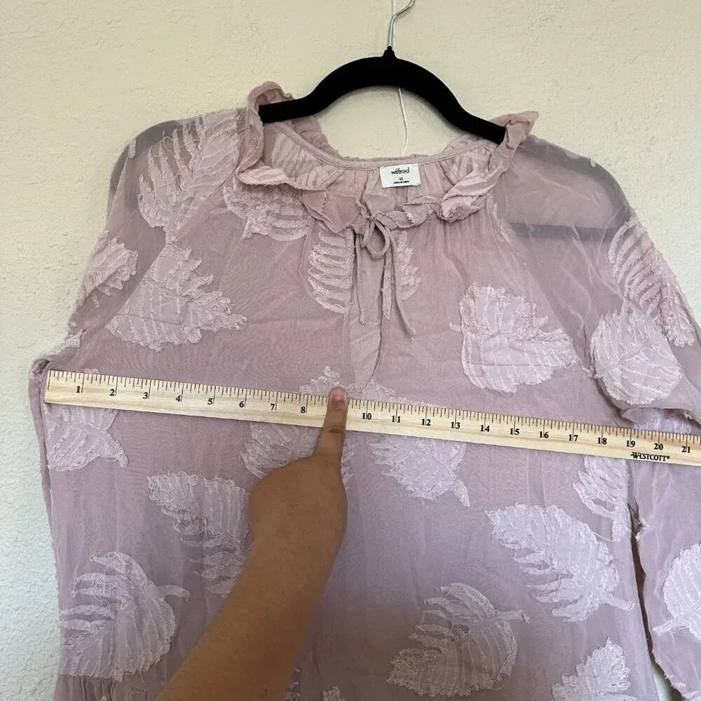 Aritzia Wilfred Pink Floral Overlay Leaves Sheer Maxi Cotton oversized‎ Dress XS - Image 9