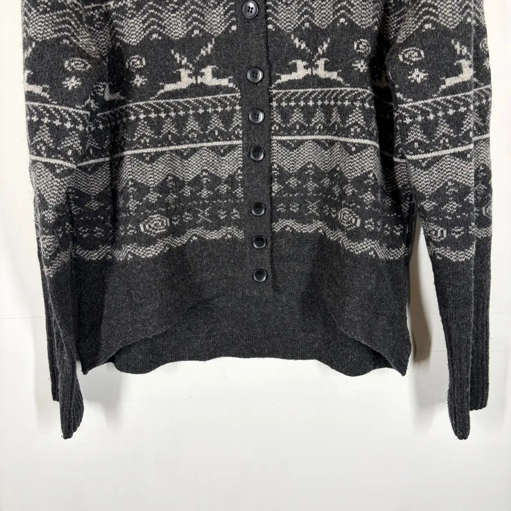 Ibex Wool Cashmere Blend Reindeer Cardigan Size Large Gray - Image 7