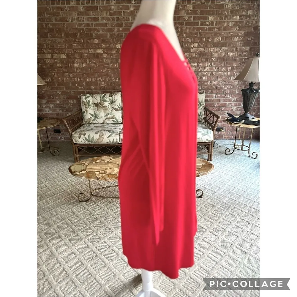 Venus Dress Mini Swing A-line Swing Red Knit L Cocktail Party Bright Long Sleeve - Image 7