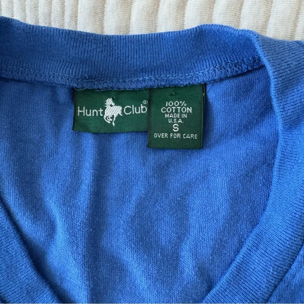 Vintage 90s Hunt Club Blue V-neck T-shirt‎ with Shoulder Pads Women’s S - Image 4