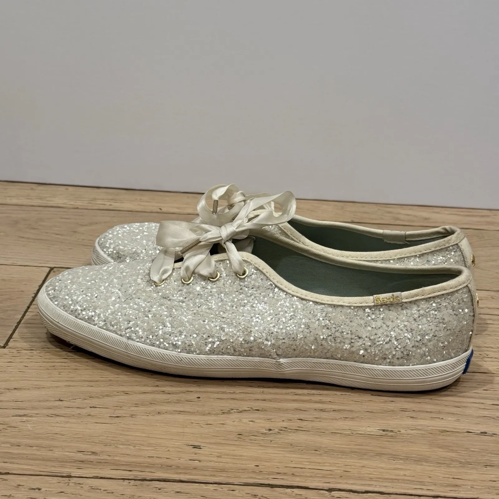 Keds Kate Spade Glitter Sequin White Sneakers Womens Size 9‎ Wedding Party Shoes - Image 2