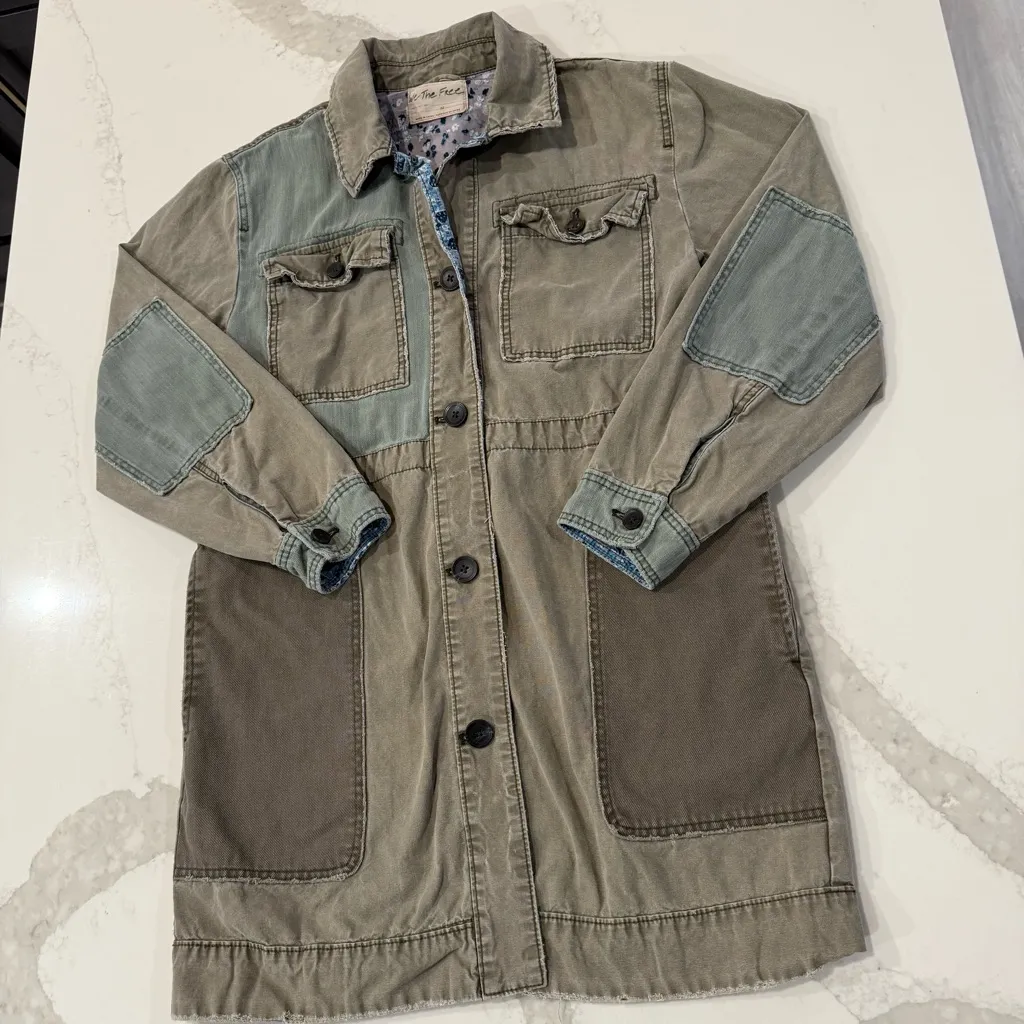 Free People We The Free Apollo Utility Patchwork Military Jacket Women’s Medium - Image 2