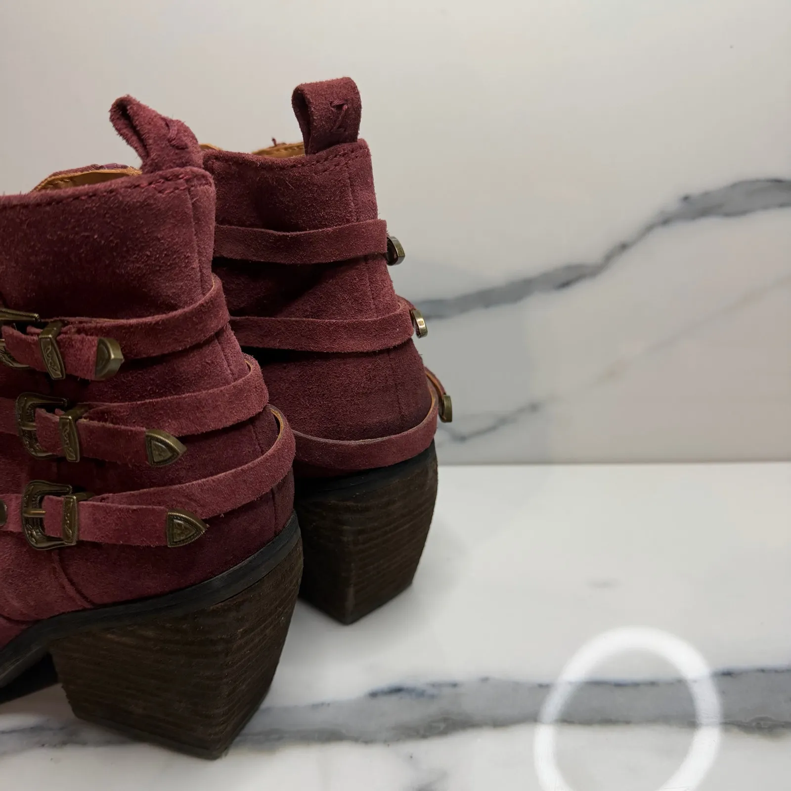 Zodiac Women's Burgundy Suede Dacey Boots Sz 8 Western Festival Boho Pointed Toe - Image 5