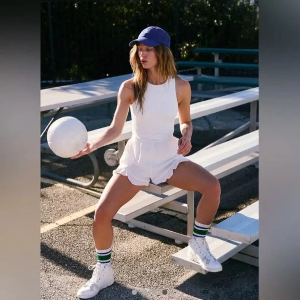 NWOT FP MOVEMENT X Free PEOPLE Breathless Smocked Shortsie Romper White Size XL - Image 6