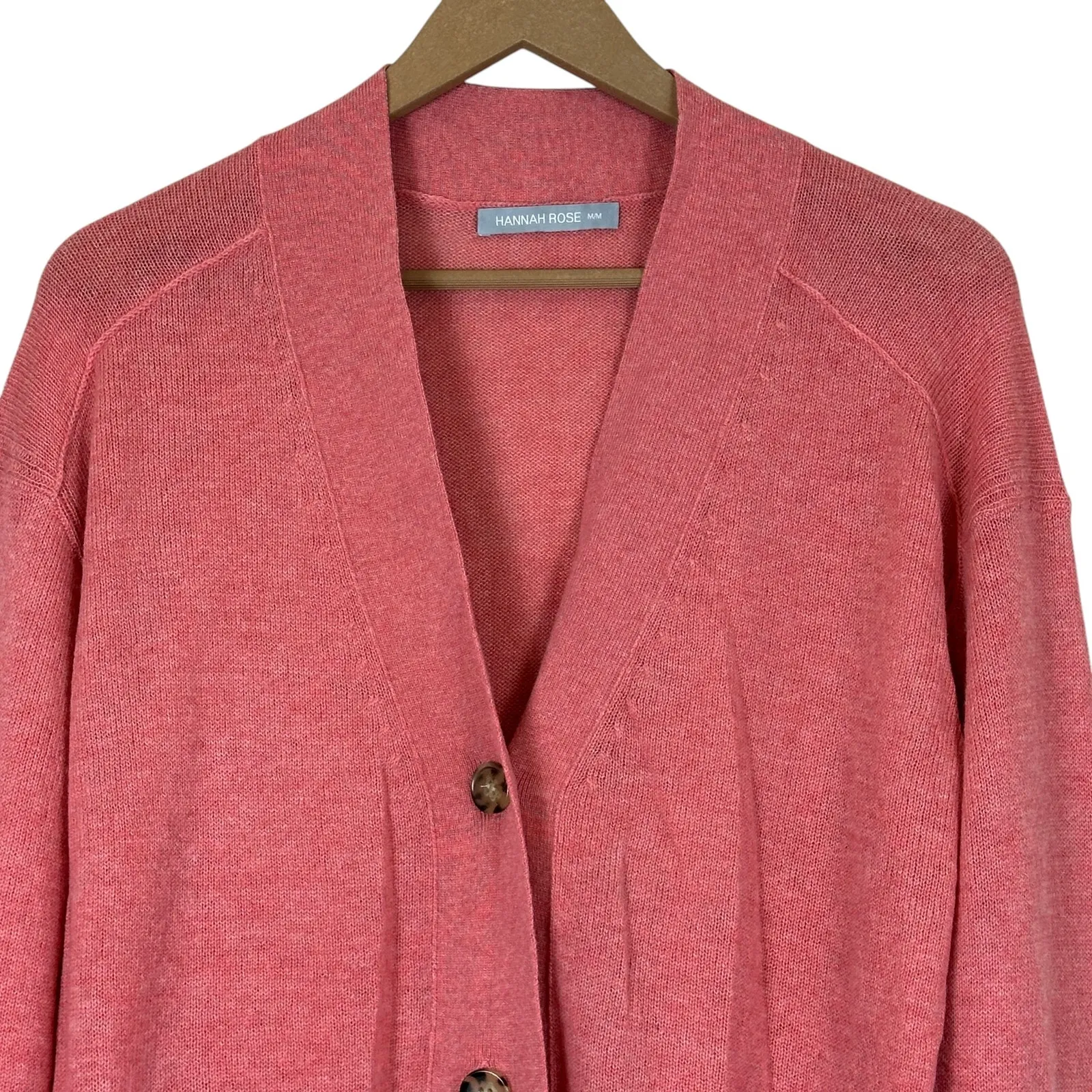 Hannah Rose Button Down Cardigan Womens M Pink Wool Cashmere Minimalist Cozy Size M - Image 2