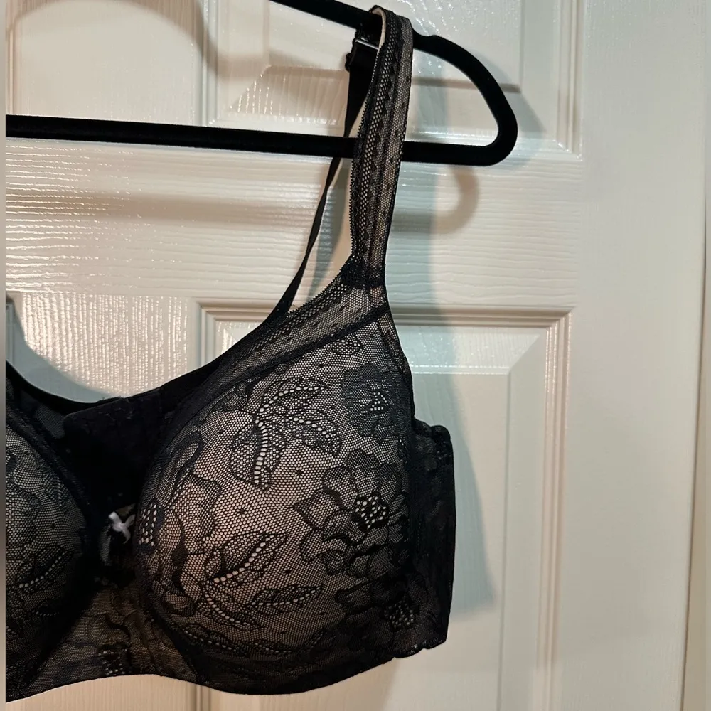 Cacique Lightly Lined Balconette Bra Size 44DD Black Lace Floral Underwire - Image 2