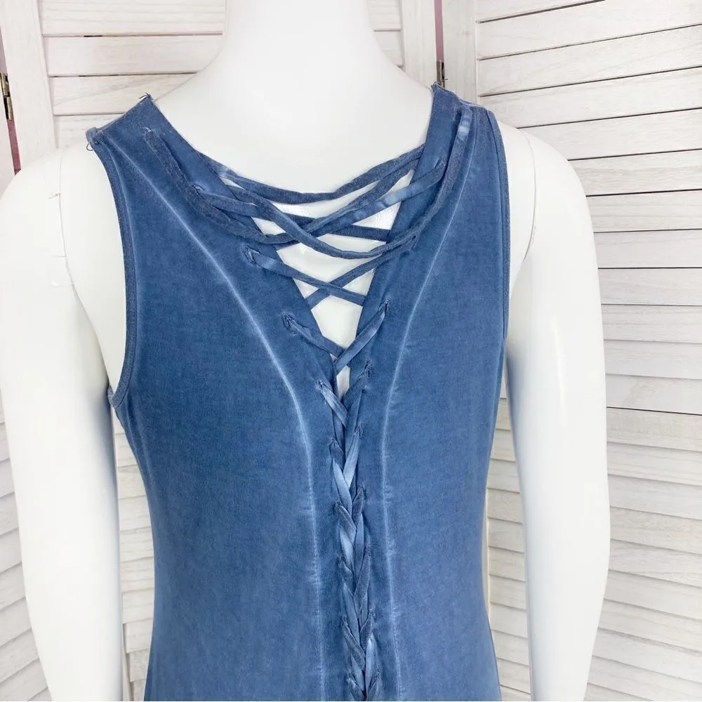 Cable & Gauge Lace Up Back Sleeveless T Shirt Dress Blue XS - Image 6