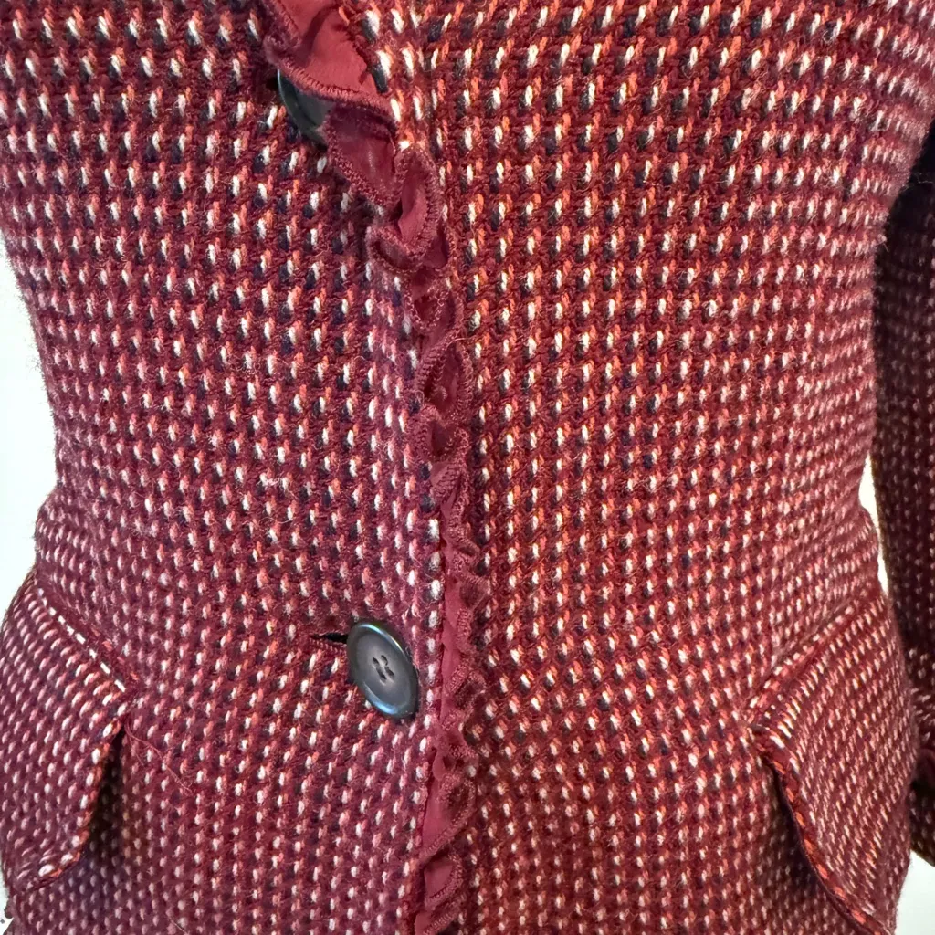 Kenneth Cole New York | Wool tweed wine colored blazer size 4 Red - Image 6