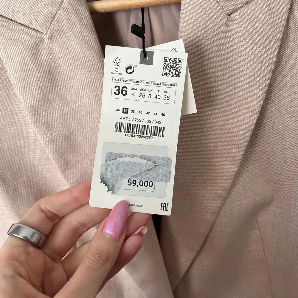 Zara Heathered Tailor Pocketed Button Up Relaxed Lined Blazer Size 4 NEW - Image 6