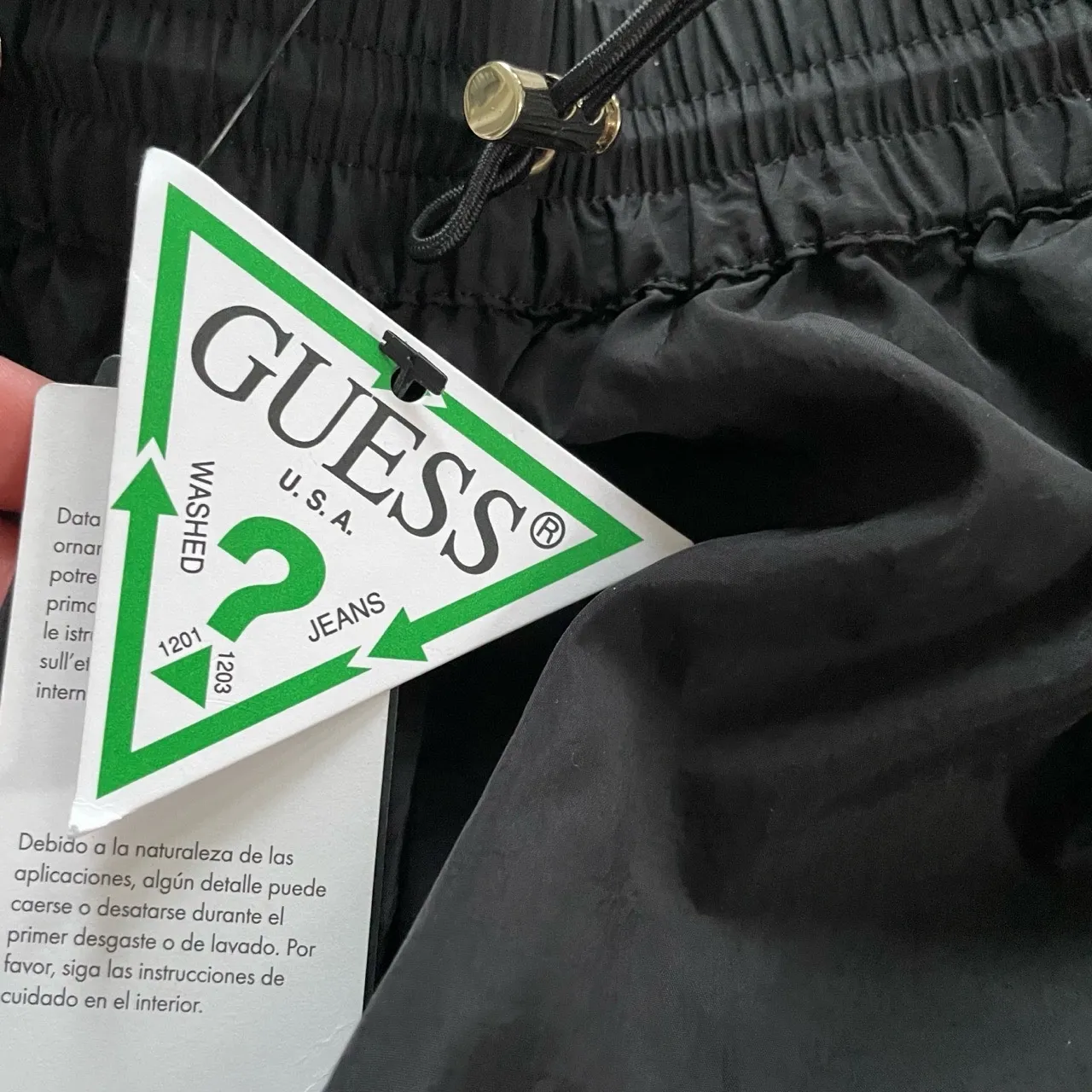 New Guess Sasha‎ Track Pant Jet Black Gold Multi Snap Side Leg XL - Image 7