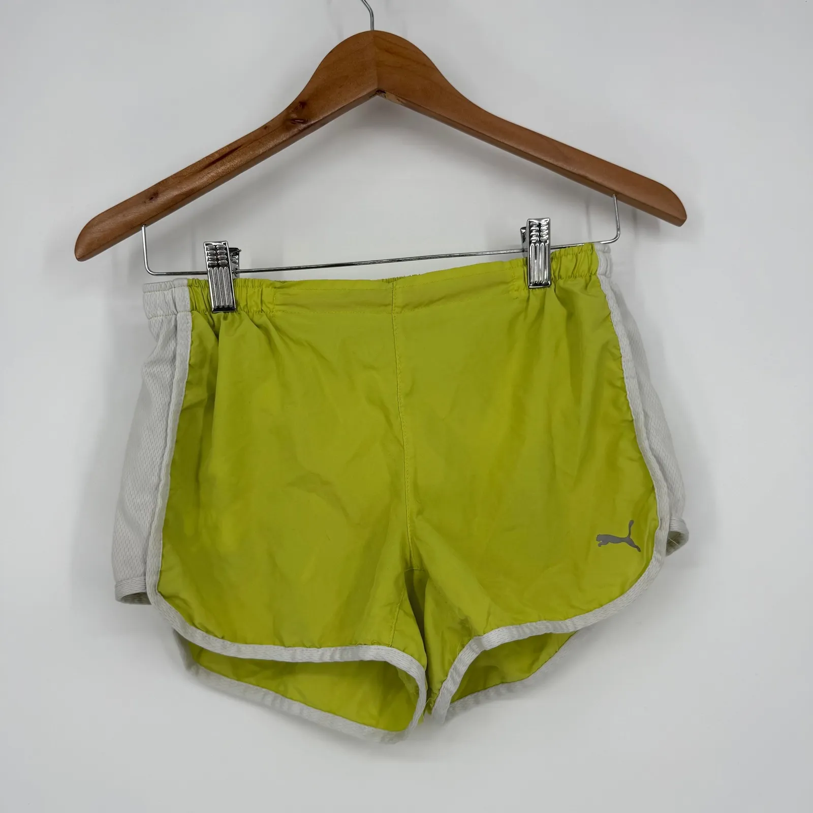 Puma Athletic Running Shorts Women's Size S Lime Green White Trim Lightweight - Image 2