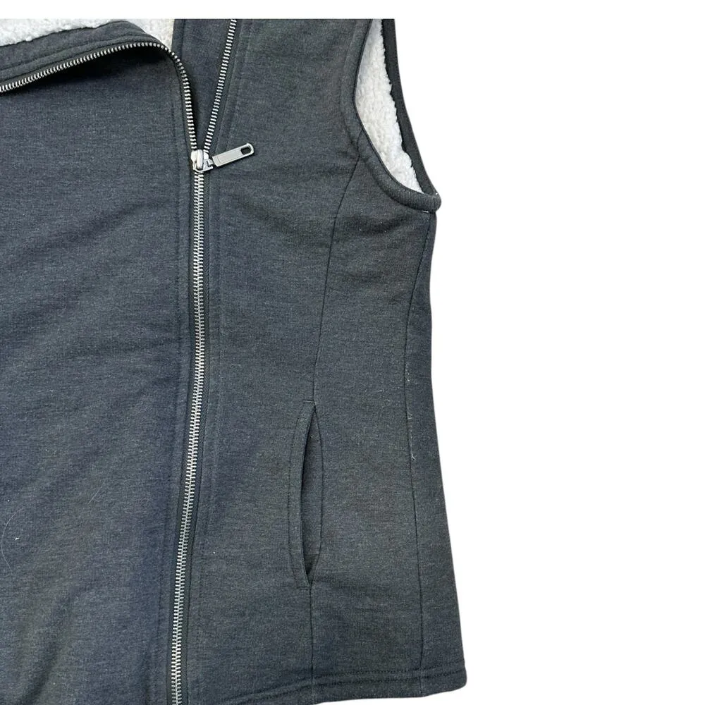 Banana Republic Gray White Fleece Sleeveless Asymmetric  Vest XS - Image 2