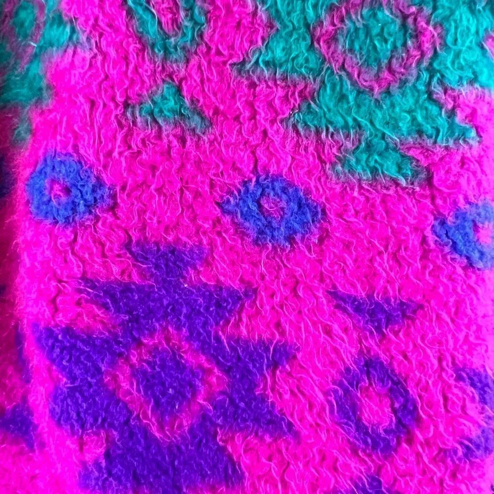 Vintage 90s Tribal Fuchsia Fleece Hoodie Pullover Sweater Purple Size L - Image 7