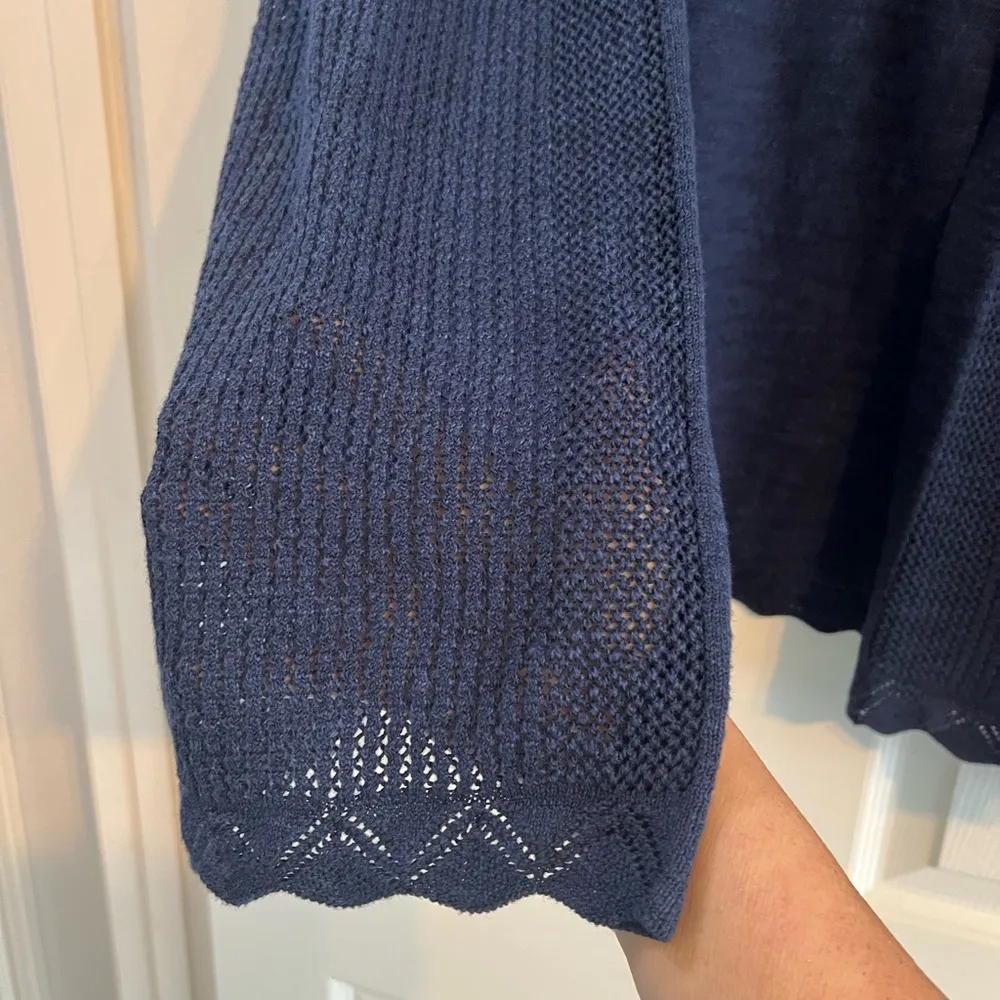 New Cable & Gauge Navy Blue Open-Front Pointelle Sweater Cardigan Size 0X - Image 6